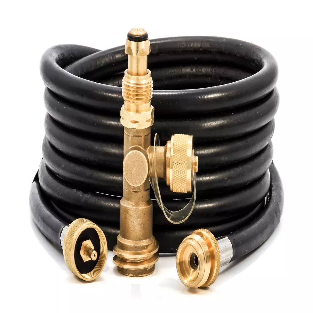 Brass Tee w/3 ports, w/ 12' Hose