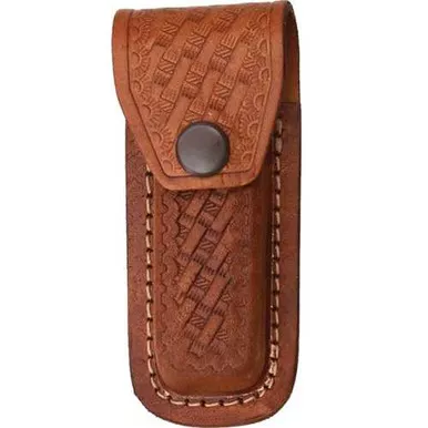 Brown Leather Basketweave Folding Knife Sheath