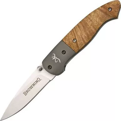 Browning Linerlock Brown Burl Wood Handle Folding Knife