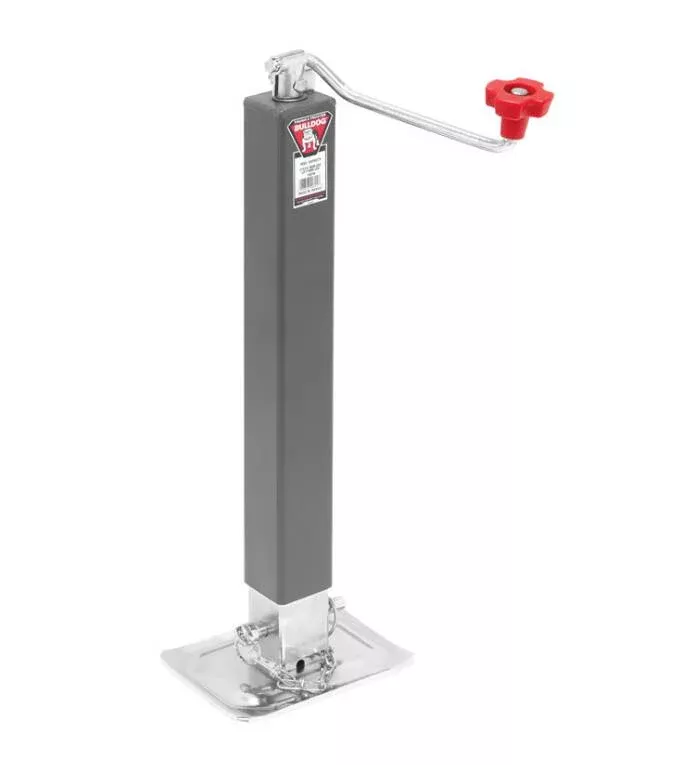 Bulldog Square Trailer Jack, No Mount, 8,000 lbs. Support Capacity, Top Wind, Weld-On, 15 in. Travel• 190704