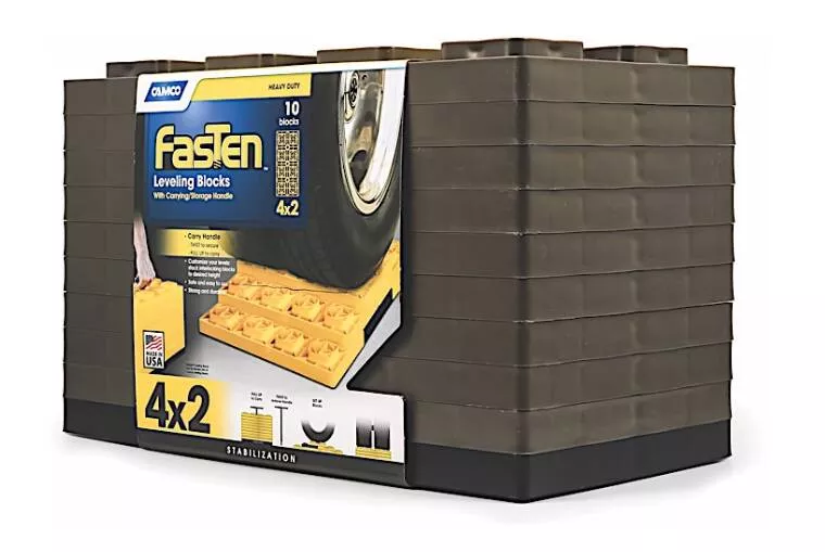 Camco FasTen RV Leveling Blocks, 17″ x 8-1/2″, Brown, Set of 10• 44525