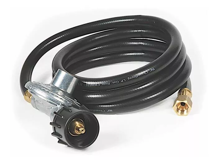 Camco Low Pressure 70.000 BTU Fixed Single Stage LP Gas Regulator with 6″ Propane Hose (ACME Nut x 3/8″ FNPT Outlet)• 57703