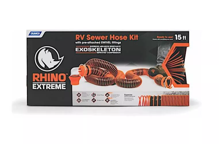 Camco RhinoEXTREME 15′ Black Sewer Hose Kit• 39861