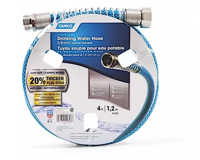 Camco TastePURE Premium Blue Drinking Water Hose, 5/8″ x 4’• 22813