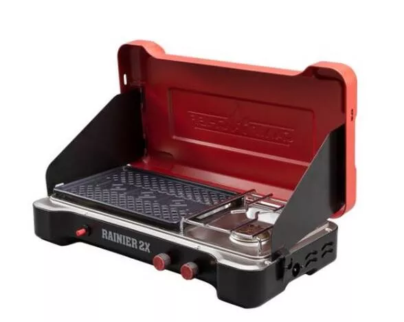Camp Chef Mountain Series Rainier 2X Combo Two Burner Cooking System with Griddle & Carry Bag• MSGGX