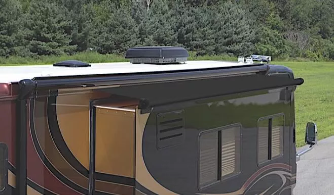Carefree SOK III 78″ – 85″ Solid Black RV Slide Out Awning with Wind Deflector• UQ08562JV