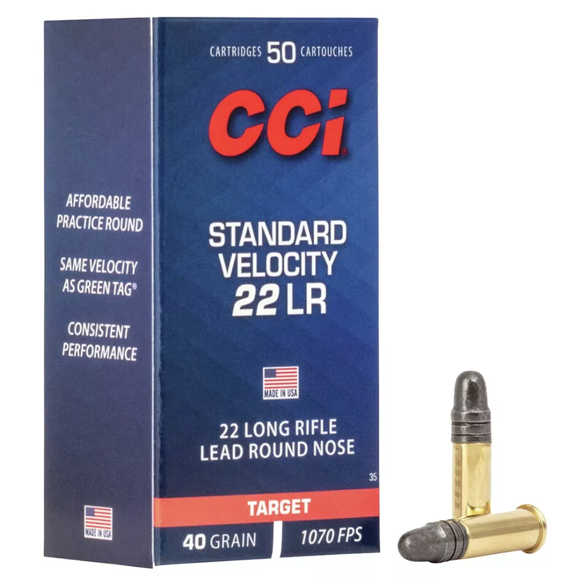 CCI Standard Velocity 22 LR 40 Gr. 1070 fps Lead Round Nose 50/Box