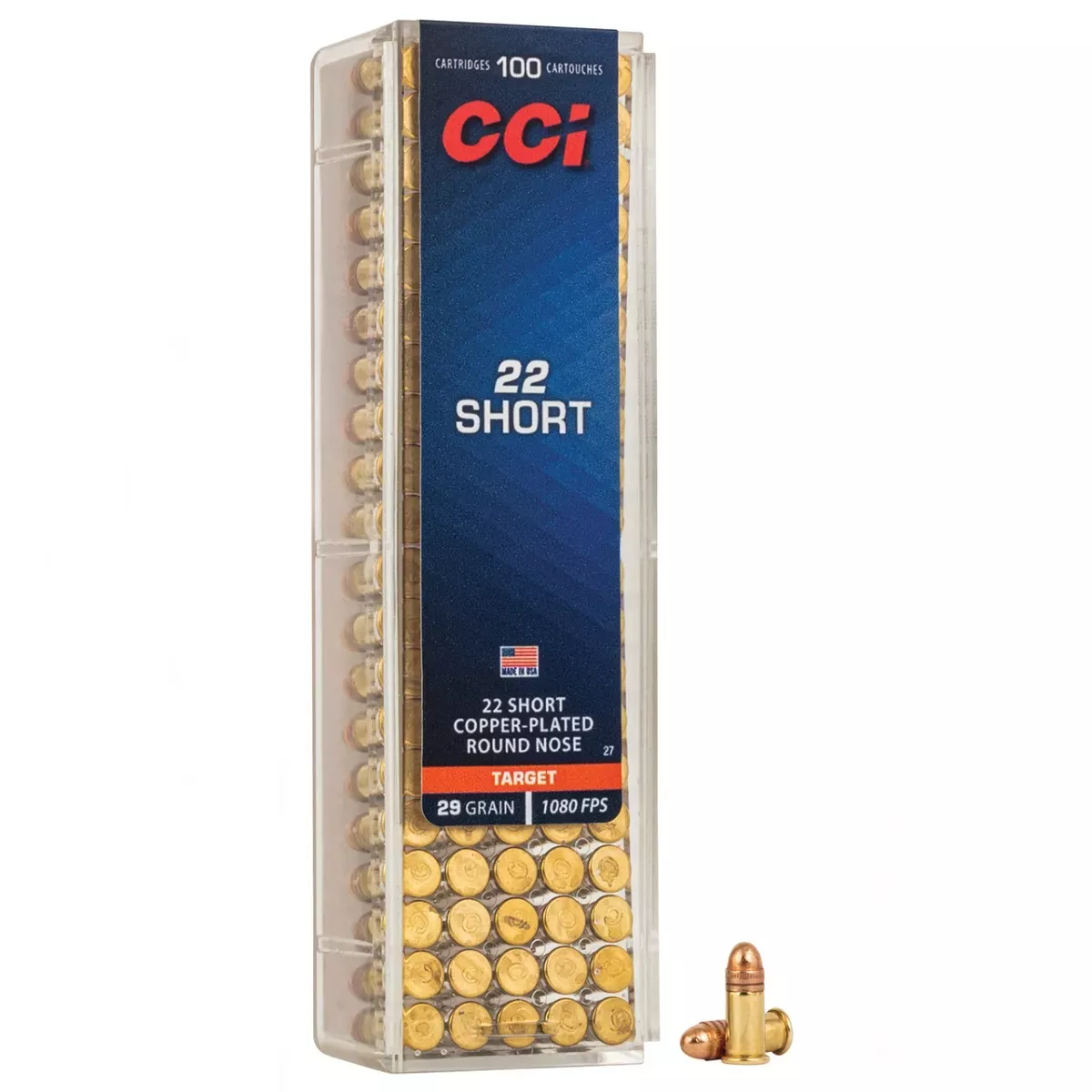 CCI Target 22 Short 29 Gr. 1080 fps Copper-Plated Round Nose 100/Box