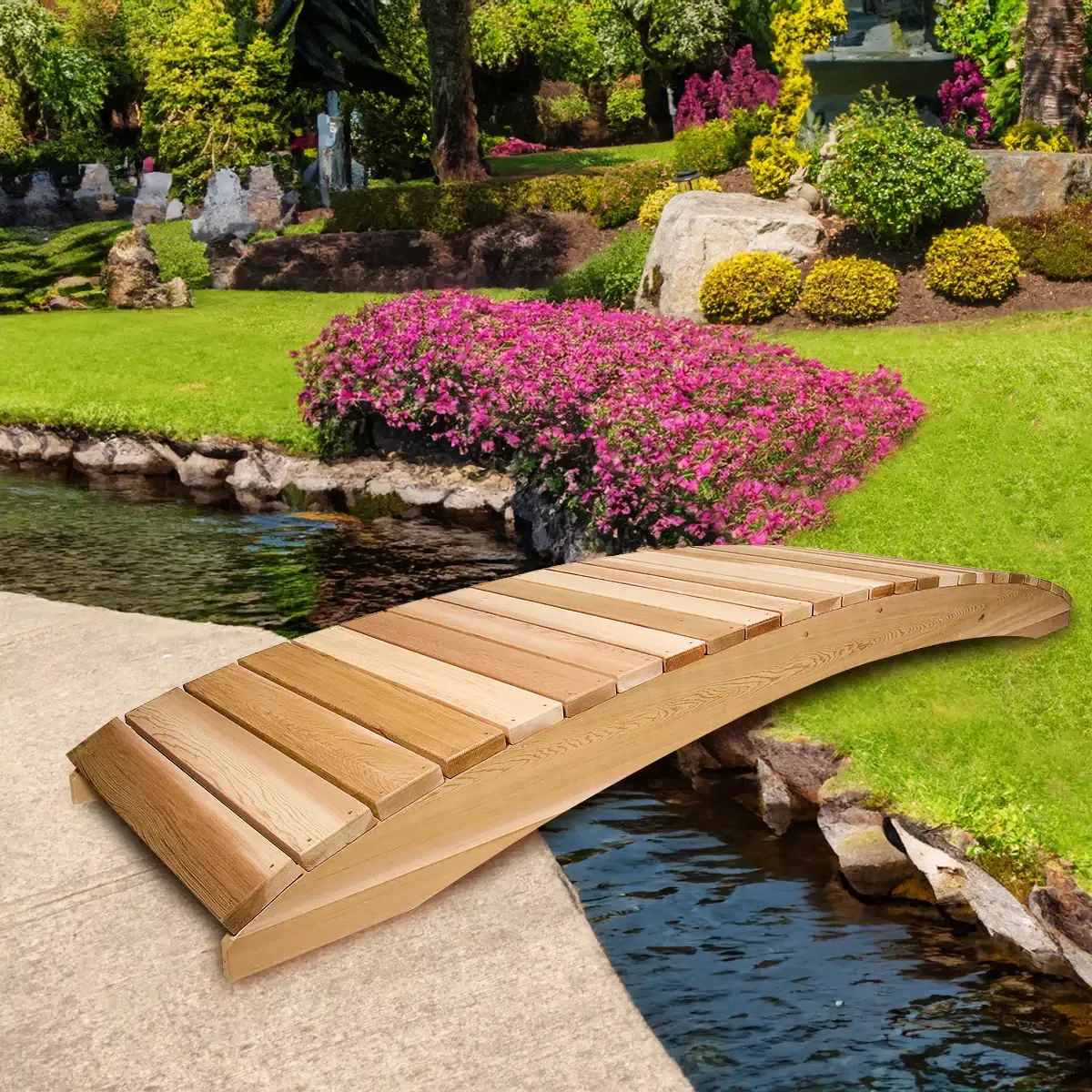 Cedar Garden Bridge - 12ft - o[tional Hand Rails