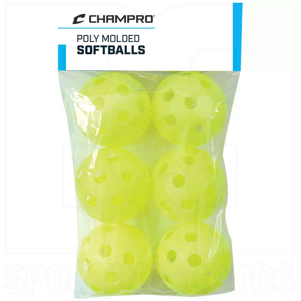 Champro 12" Poly Molded Batting Practice Softball 6 Pack Yellow