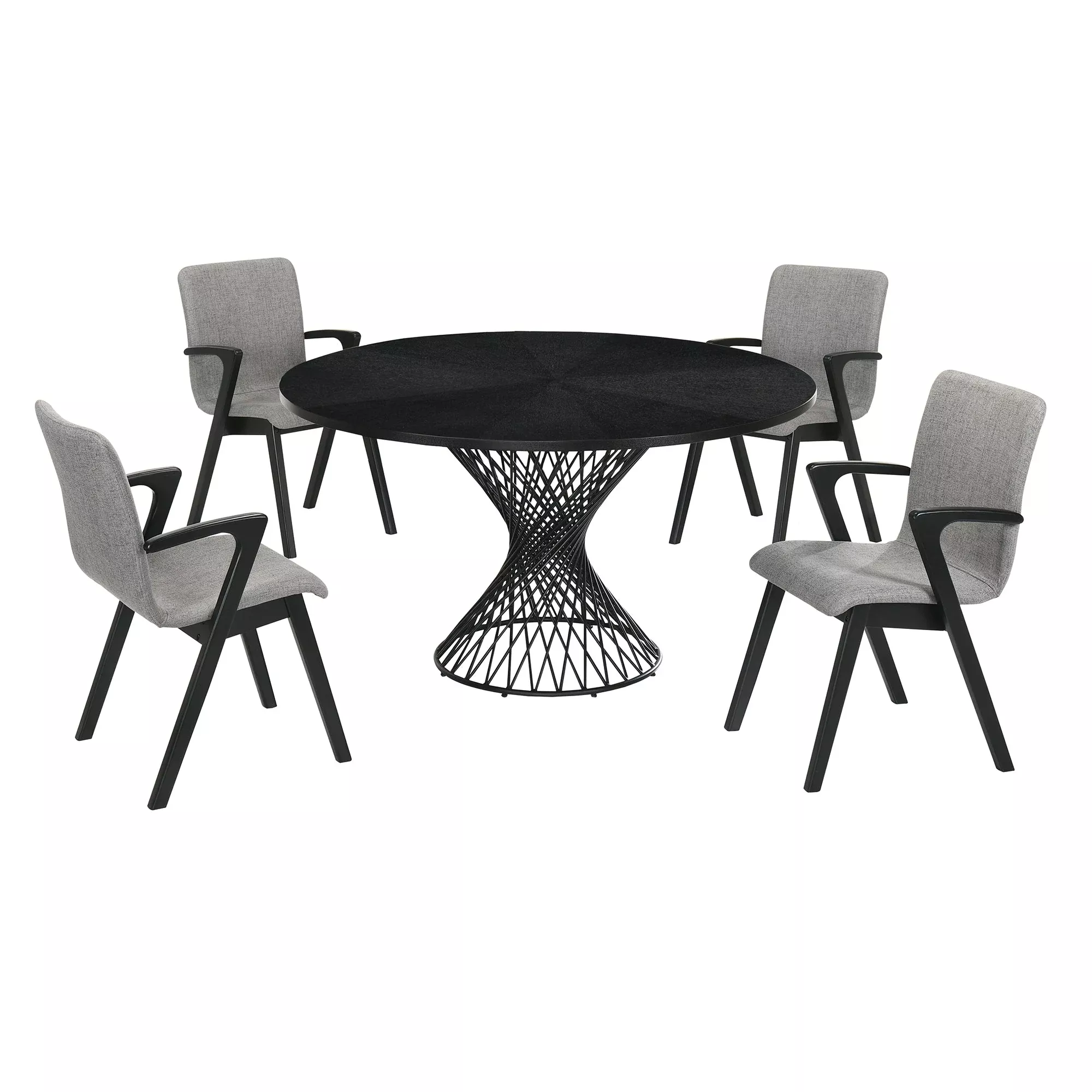 Cirque Mid-Century Dining Set – 5-Piece Comfort & Style with Round Table and Plush Chairs Included