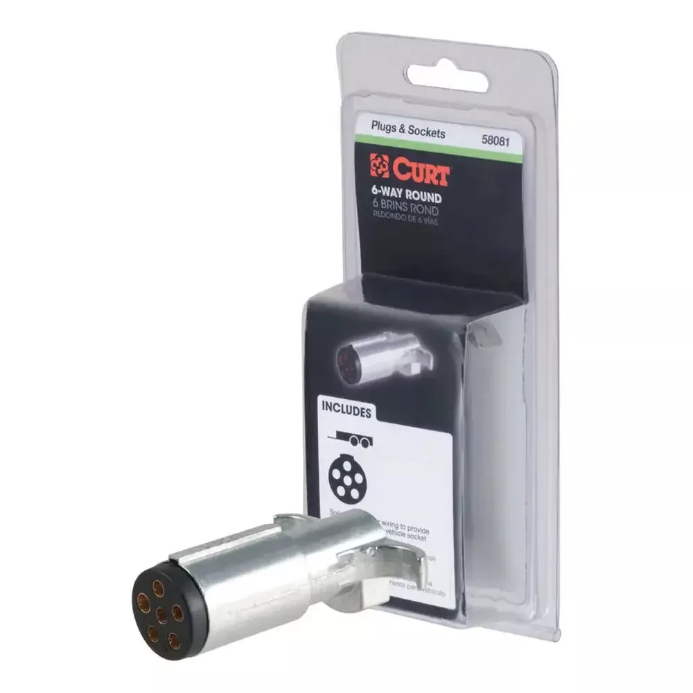 CURT 58081 6-Way Round Connector Plug, Trailer Side