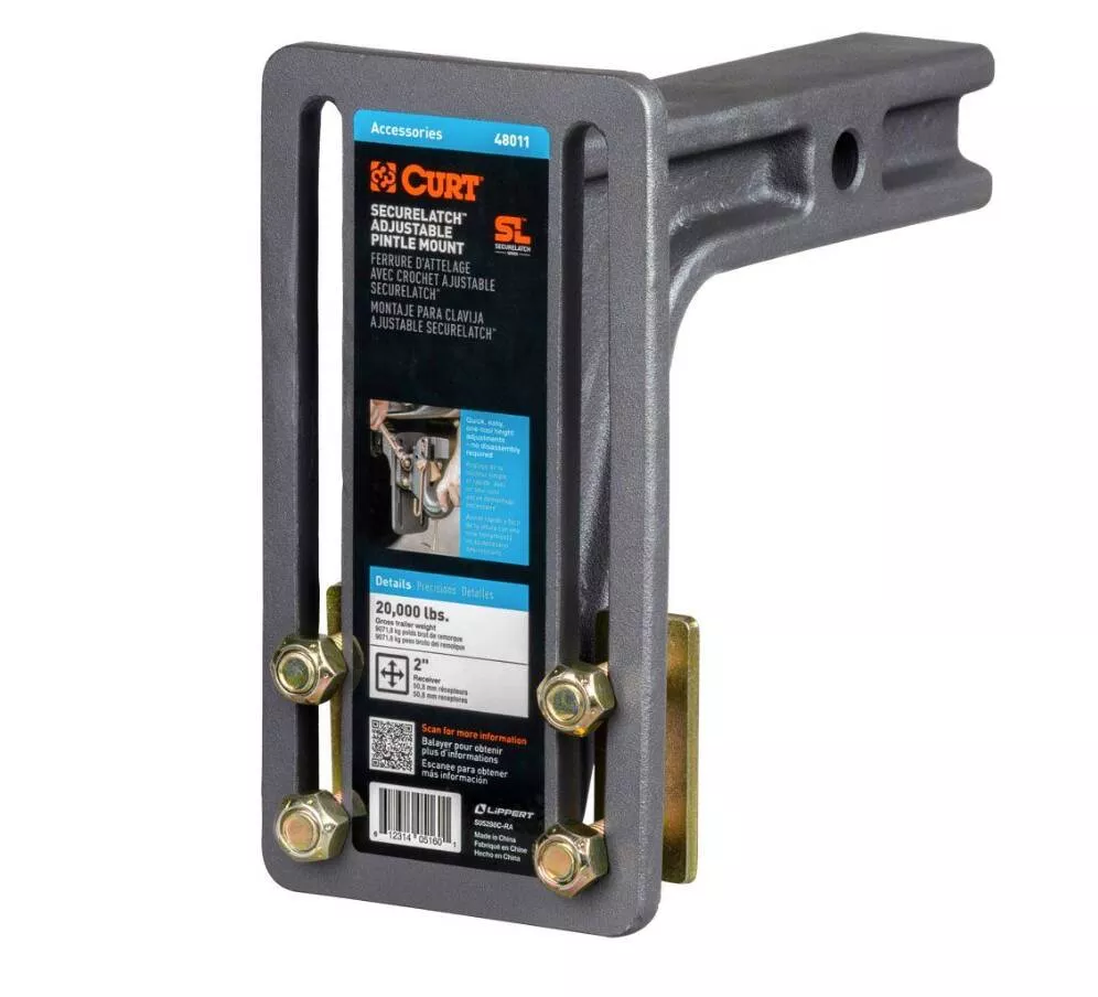 Curt SecureLatch Adjustable Pintle Mount for 2" Receivers, 20,000lb• 48011
