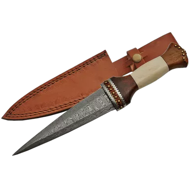 Damascus Steel Dirk Dagger Bone Rosewood Handle Knife