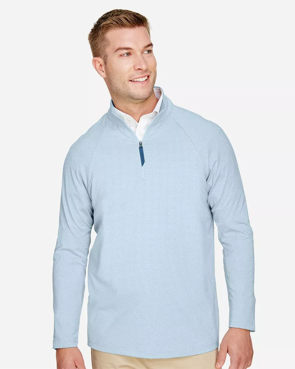 Devon & Jones Men's CrownLux Performance Clubhouse Micro-Stripe Quarter-Zip Pullover