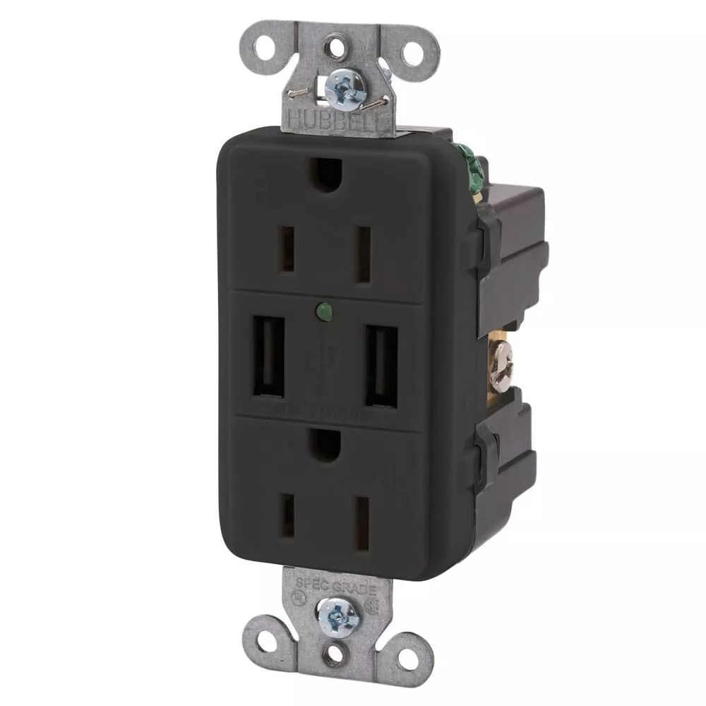 Double USB Charger with Double 110v outlet - Black