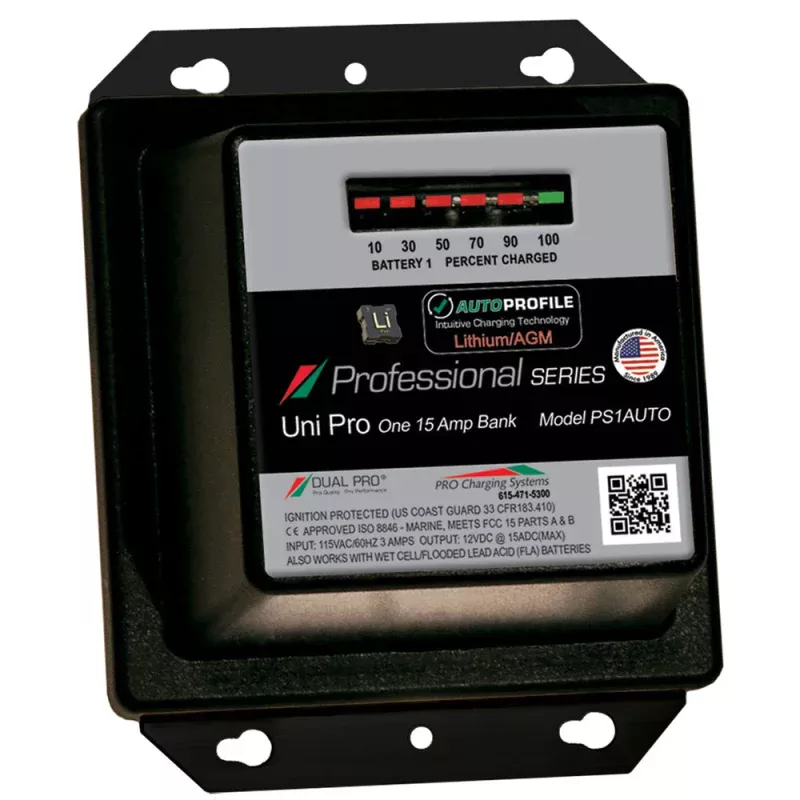 Dual Pro PS1 Auto 15A – 1-Bank Lithium/AGM Battery Charger