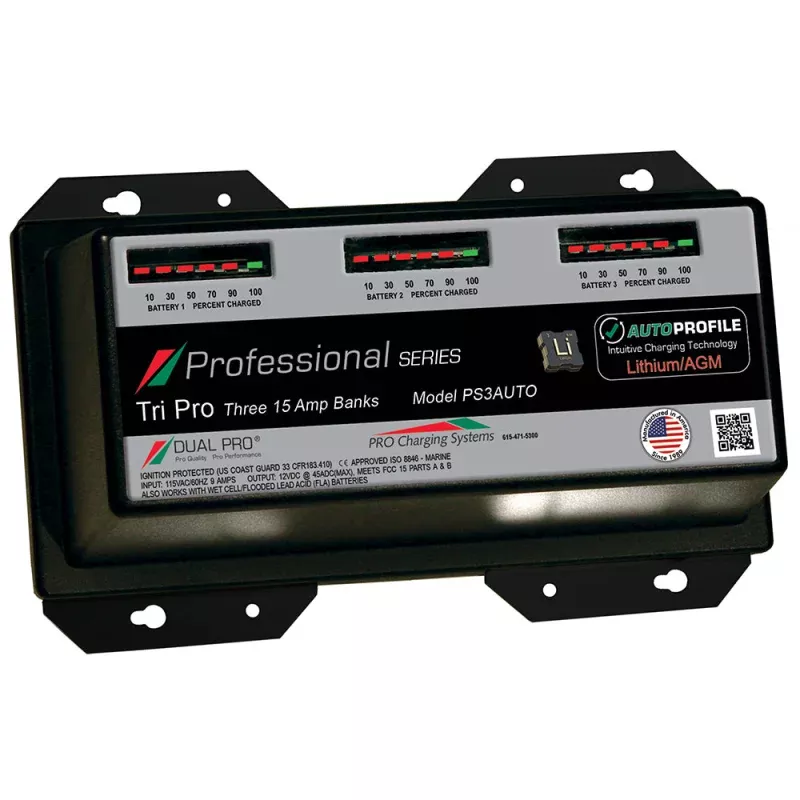 Dual Pro PS3 Auto 15A – 3-Bank Lithium/AGM Battery Charger