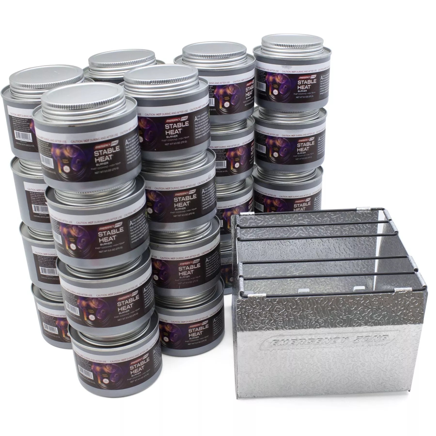 Emergency StableHeat Fuel Storage Set with Stove – 24 Cans