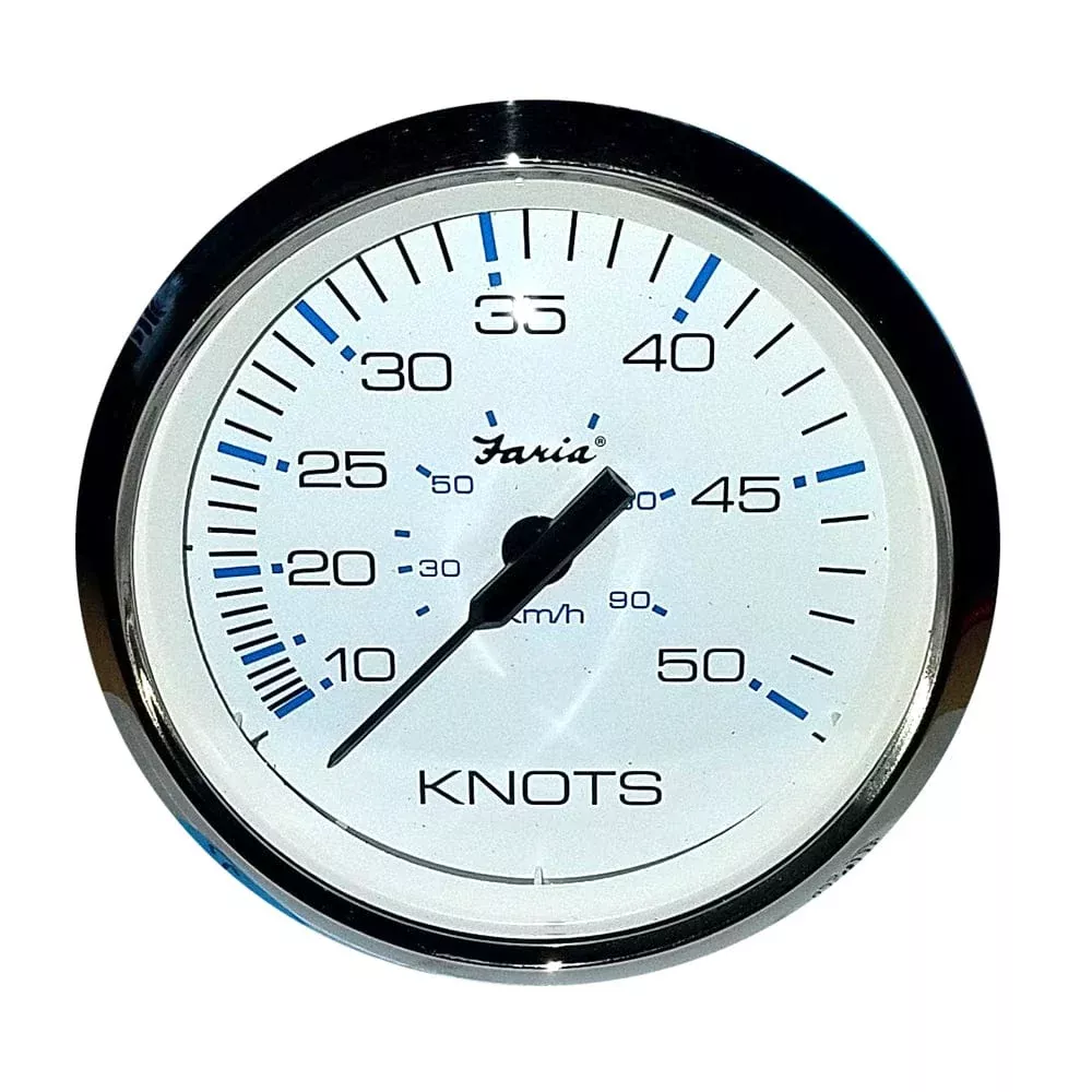Faria 4″ Speedometer 50 Knot Chesapeake White Stainless Steel Bezel