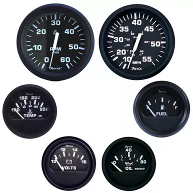 Faria Beede Euro Black Inboard Gauge Box Set