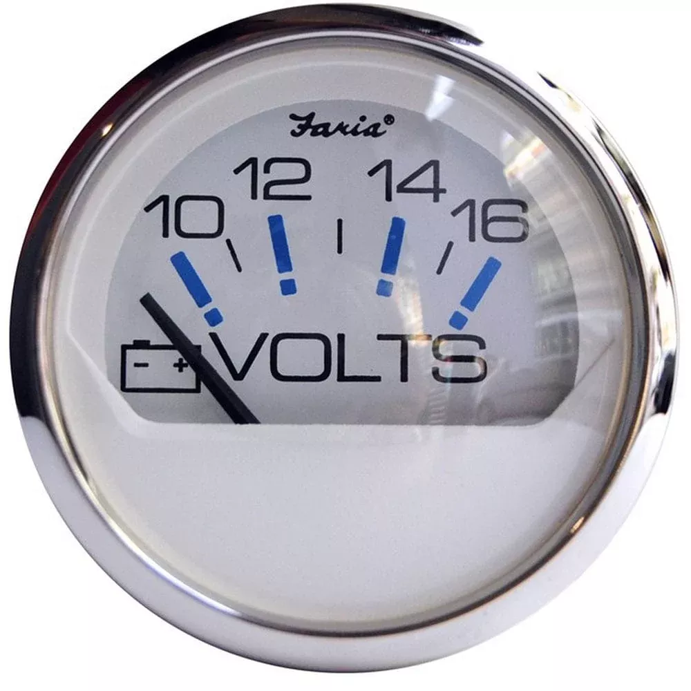 Faria Chesapeake White SS 2″ Voltmeter (10-16 VDC)