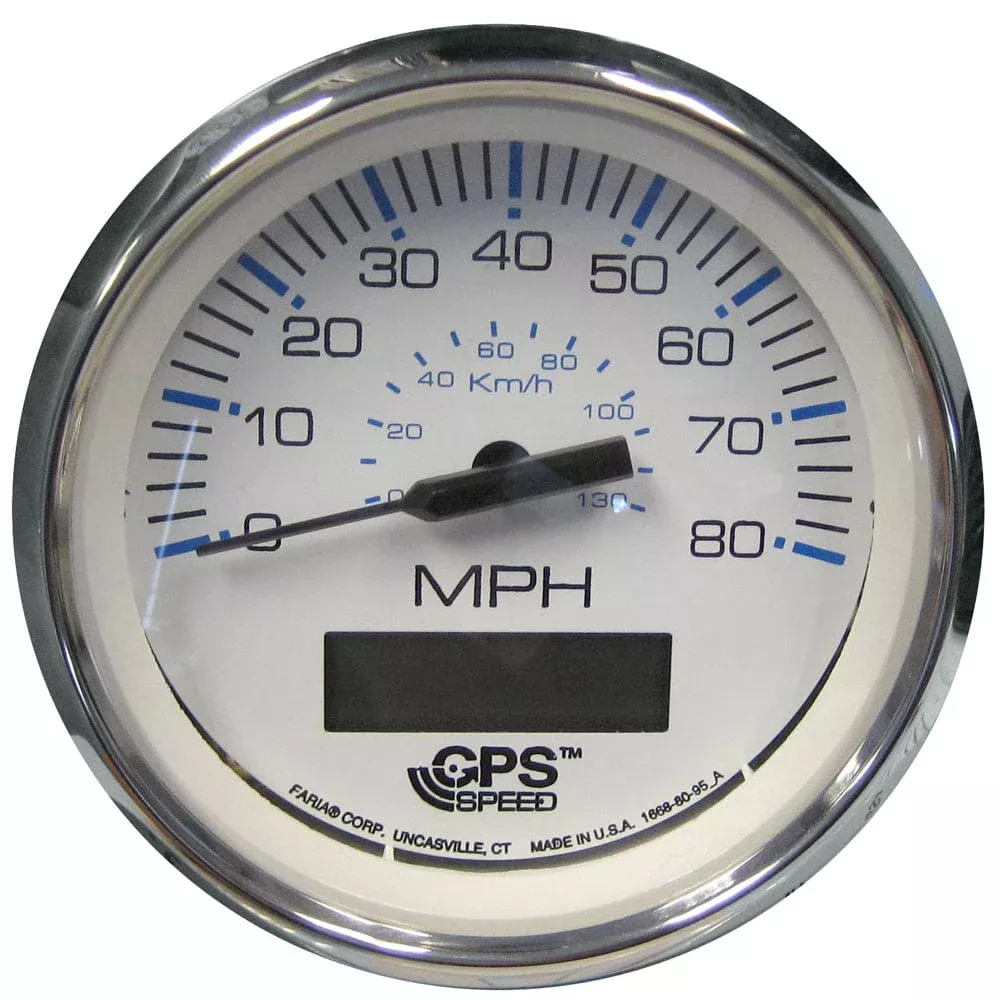 Faria Chesapeake White SS 4″ Speedometer w/LCD Heading Display – 80MPH (GPS)