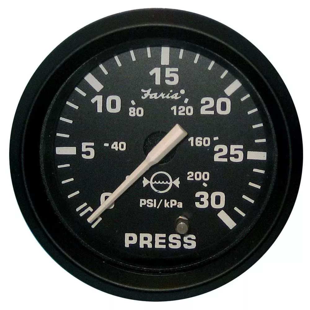 Faria Euro Black 2″ Water Pressure Gauge (30 PSI)