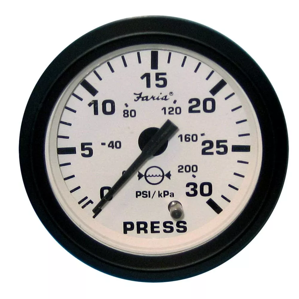 Faria Euro White 2″ Water Pressure Gauge (30 PSI)