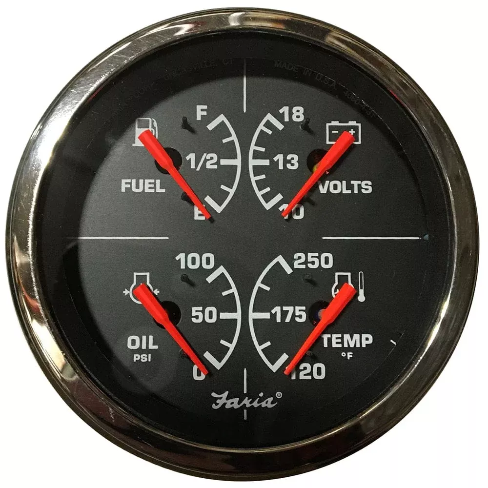 Faria Heavy Duty 4″ Multi-Function Gauge w/Fuel, Oil Pressure, Voltmeter & Water Temp