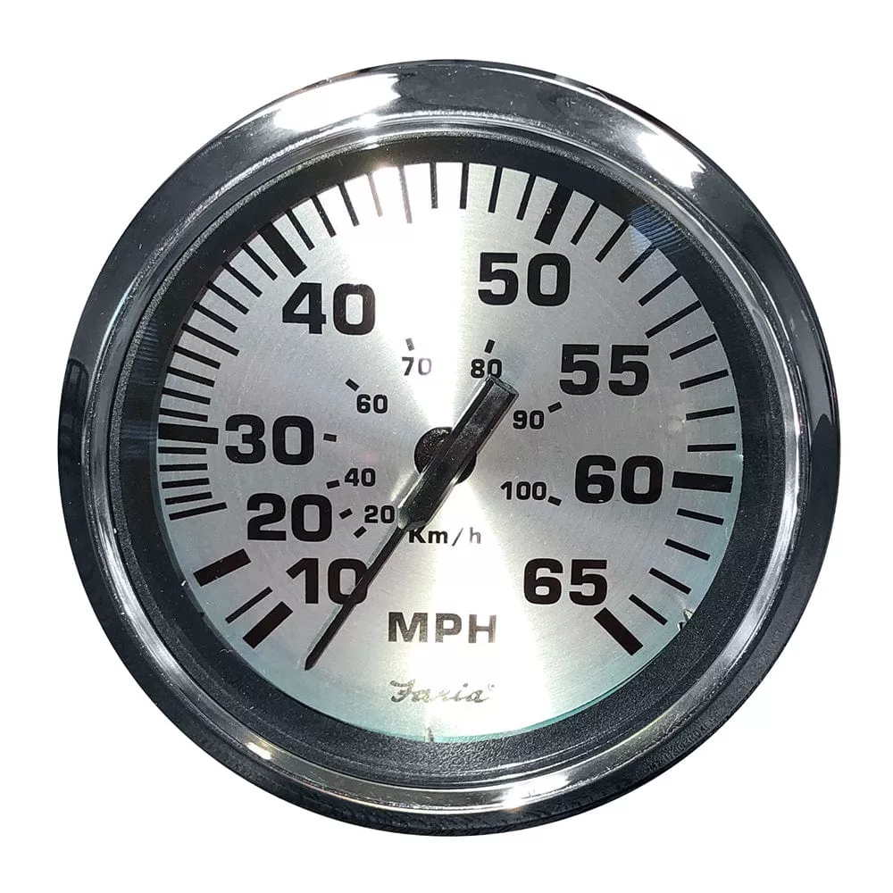 Faria Spun Silver 4 Speedometer – 65 MPH (Pitot)