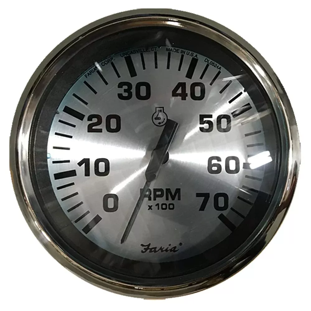Faria Spun Silver 4 Tachometer (7000 RPM) (Outboard)