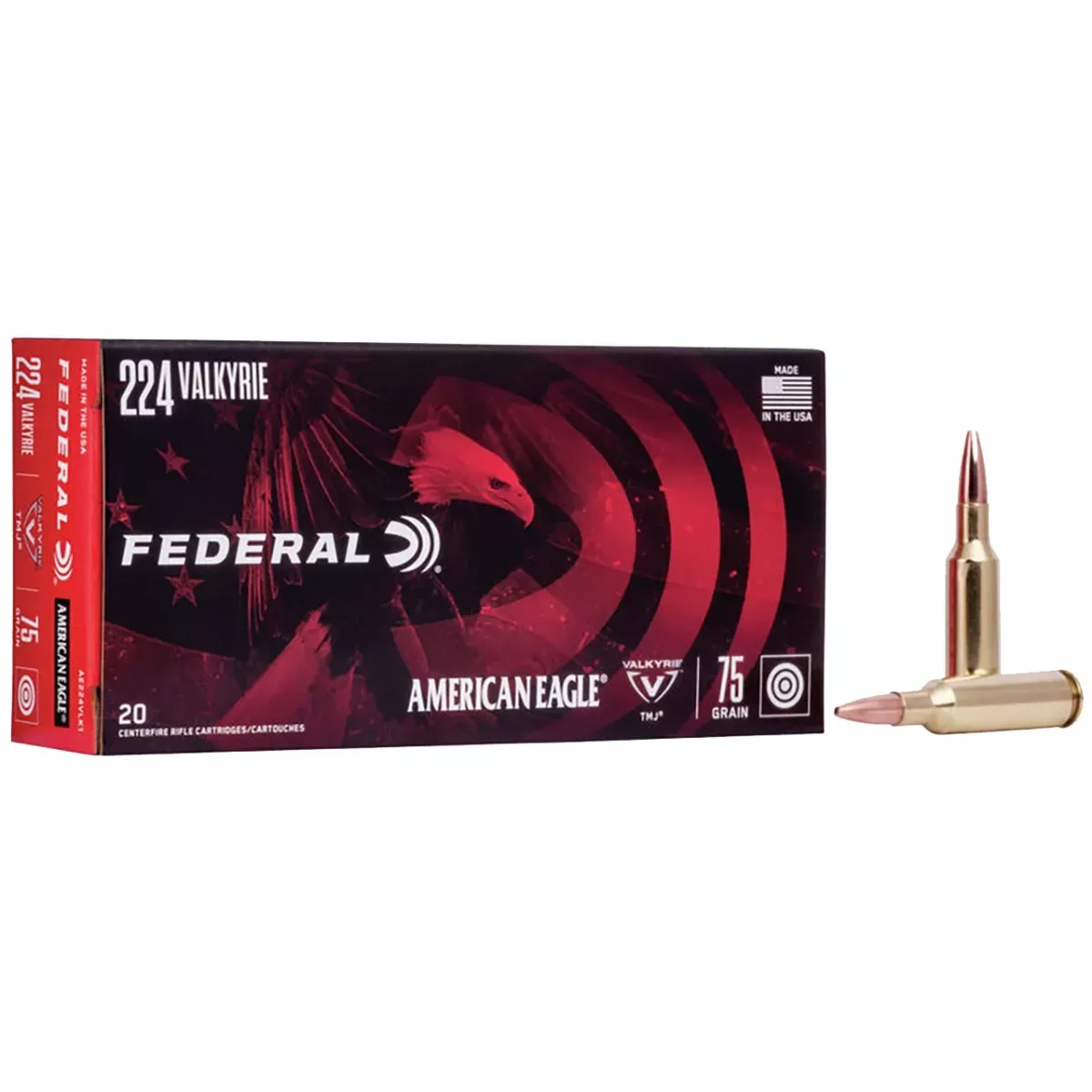 Federal American Eagle .224 Valkyrie 75 Grain FMJ 20rd Box