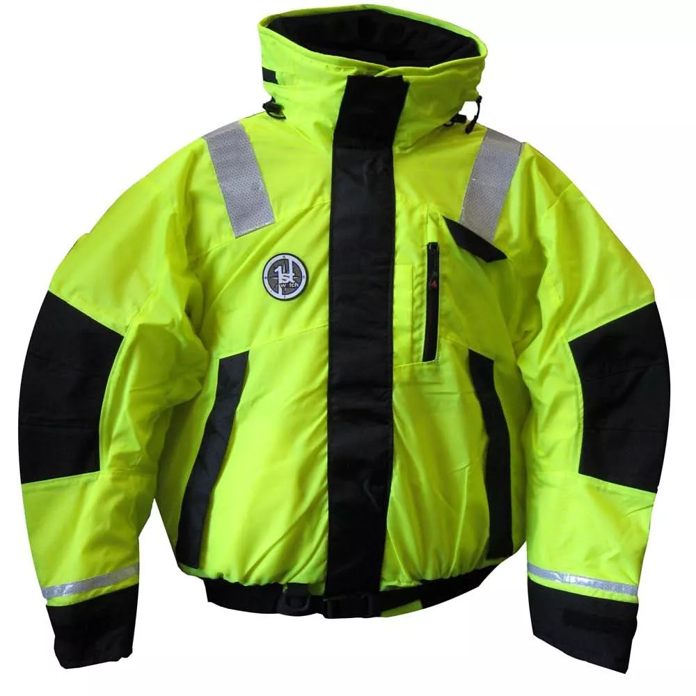 First Watch Hi-Vis Flotation Bomber Jacket - Hi-Vis Yellow/Black - Medium - AB-1100-HV-M