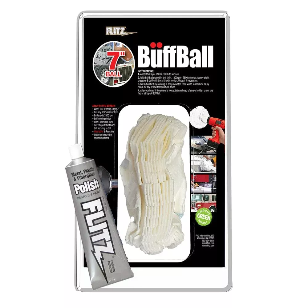Flitz Buff Ball – Extra Large 7″ – White w/1.76oz Tube Flitz Polish