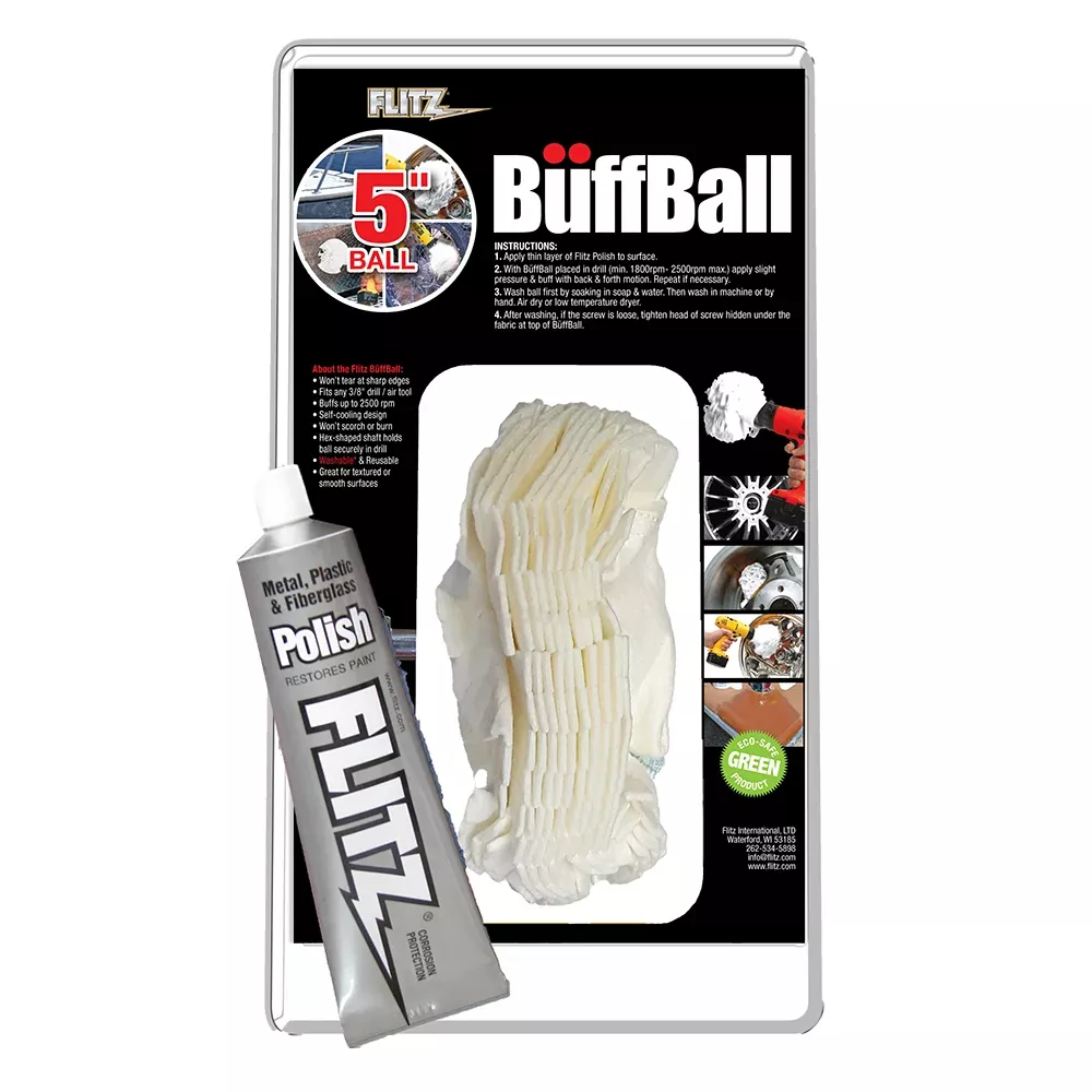 Flitz Buff Ball – Large 5″ – White w/1.76oz Tube Flitz Polish | PB 101-50