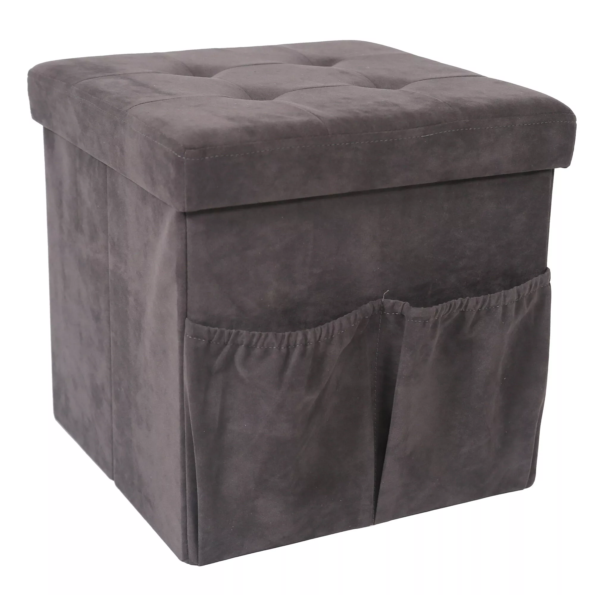 Foldable Suede Storage Ottoman, Charcoal