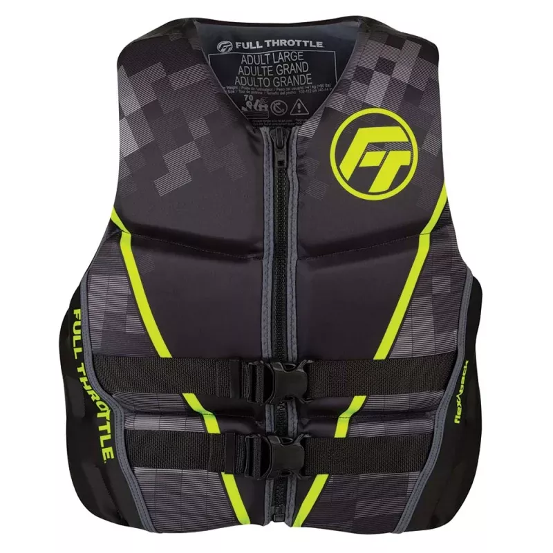 Full Throttle Mens Rapid-Dry Flex-Back Life Jacket – M – Black/Green