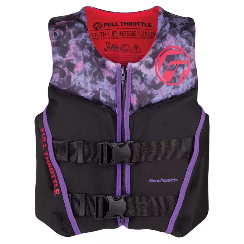 Full Throttle Youth Rapid-Dry Flex-Back Life Jacket – Pink/Black