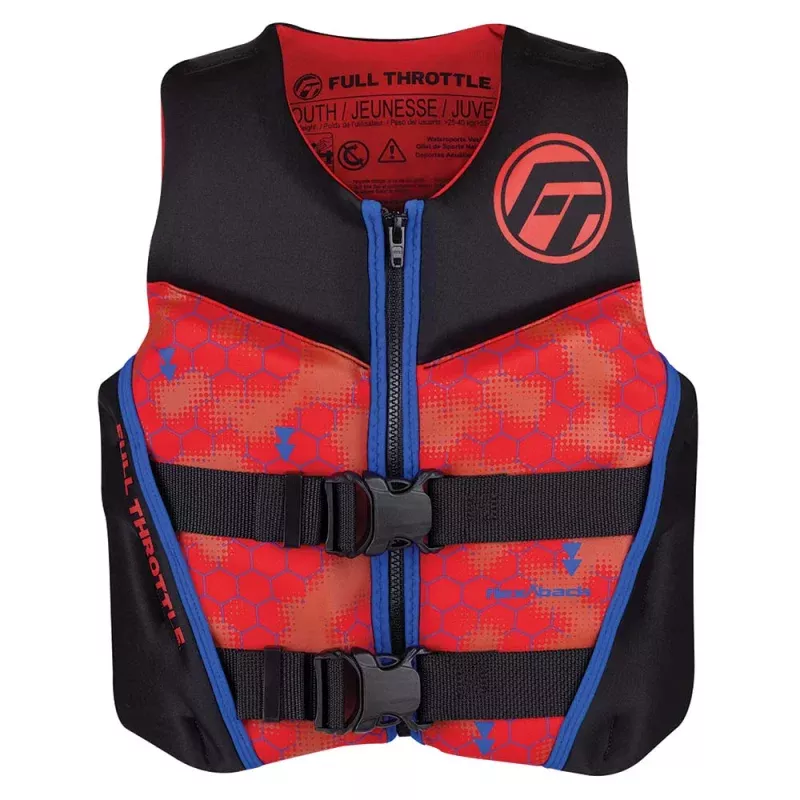 Full Throttle Youth Rapid-Dry Flex-Back Life Jacket – Red/Black