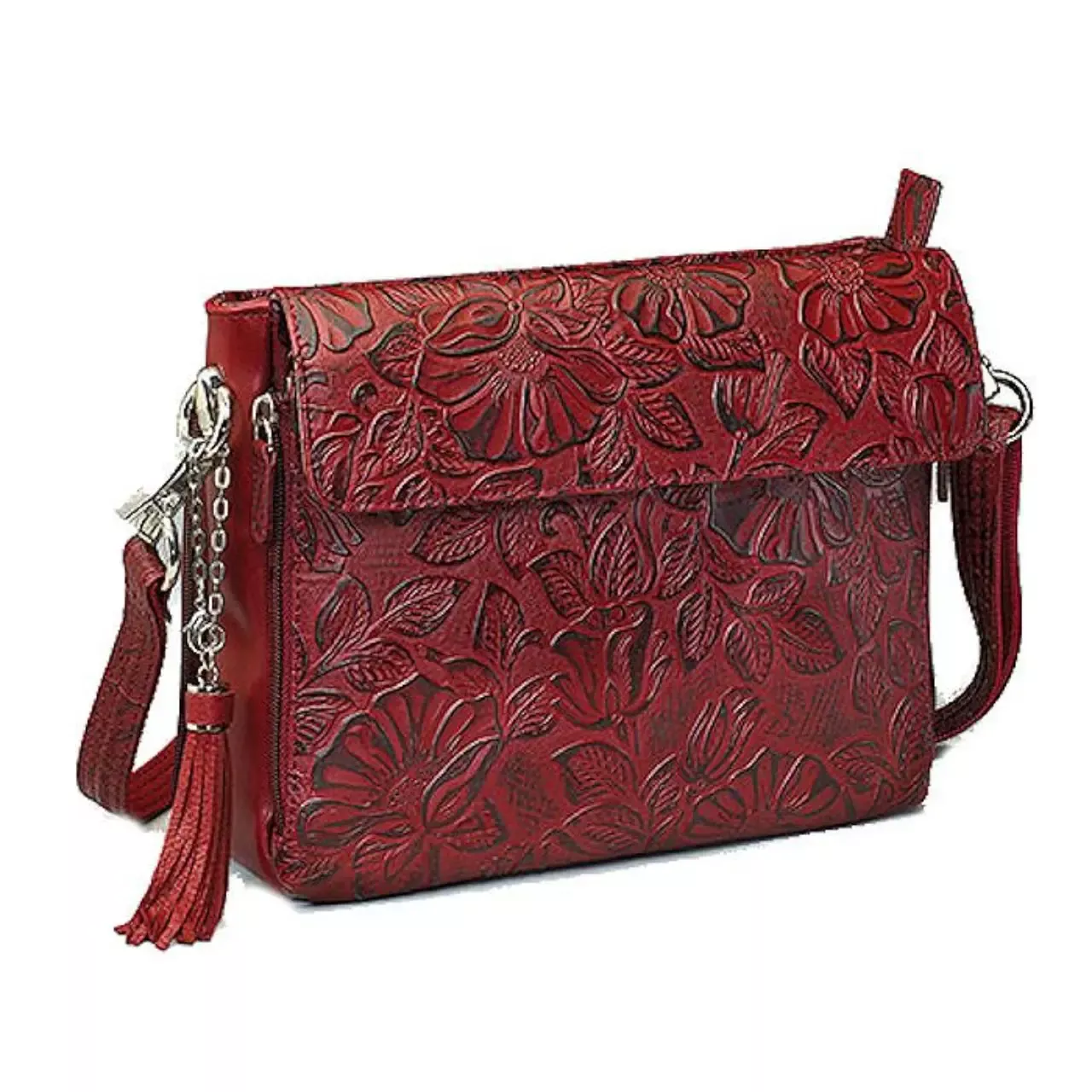 Gun Tote'N Mamas American Tooled Cowhide Shoulder Bag-Cherry