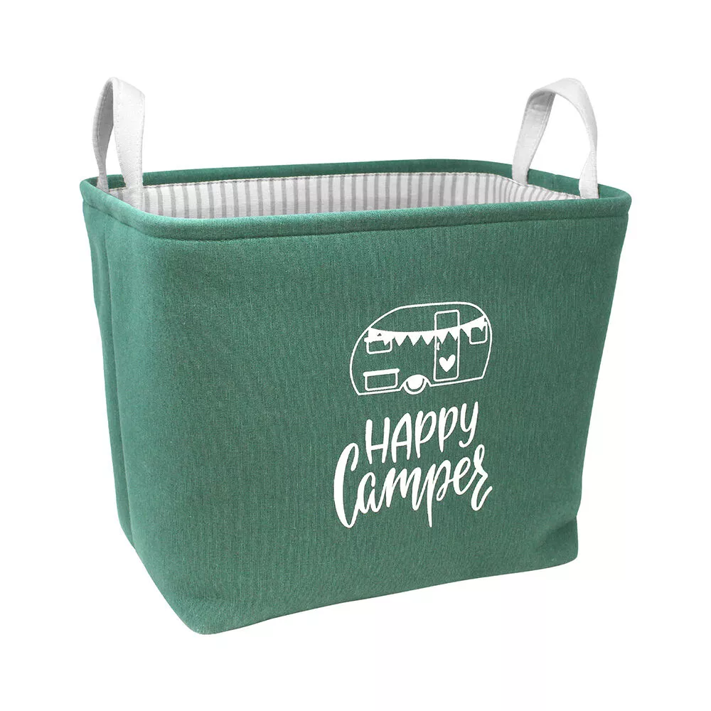 Happy Camper Rectangular Storage Bin, Forest Green