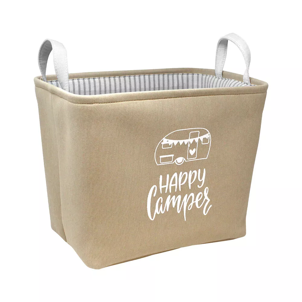 Happy Camper Rectangular Storage Bin, Taupe