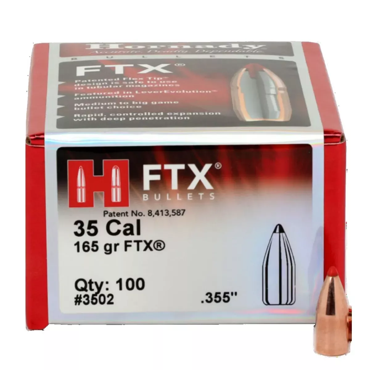 Hornady 35 Caliber .355 165 grain FTX Bullets 100/Box