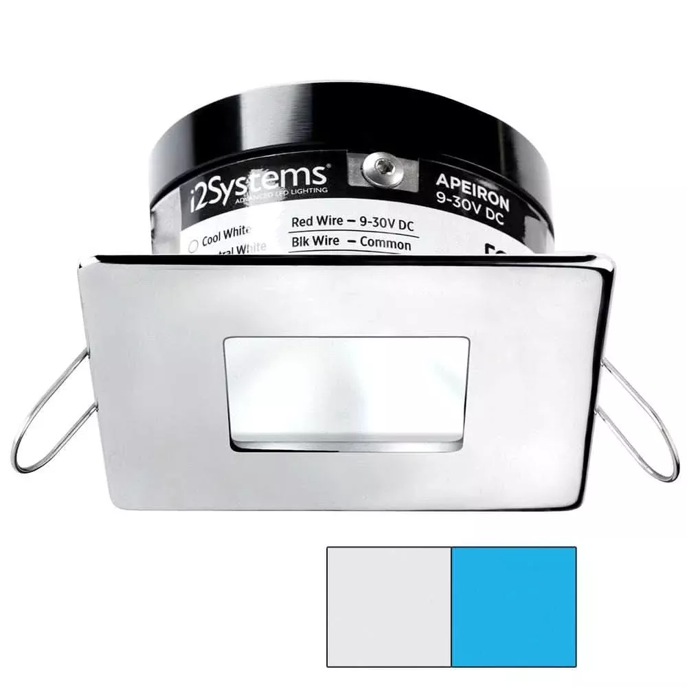 i2Systems Apeiron A503 3W Spring Mount Light – Square/Square – Cool White & Blue – Polished Chrome Finish | A503-14AAG-E
