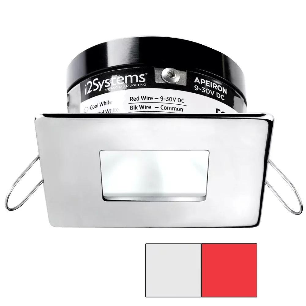 i2Systems Apeiron A503 3W Spring Mount Light – Square/Square – Cool White & Red – Polished Chrome Finish | A503-14AAG-H