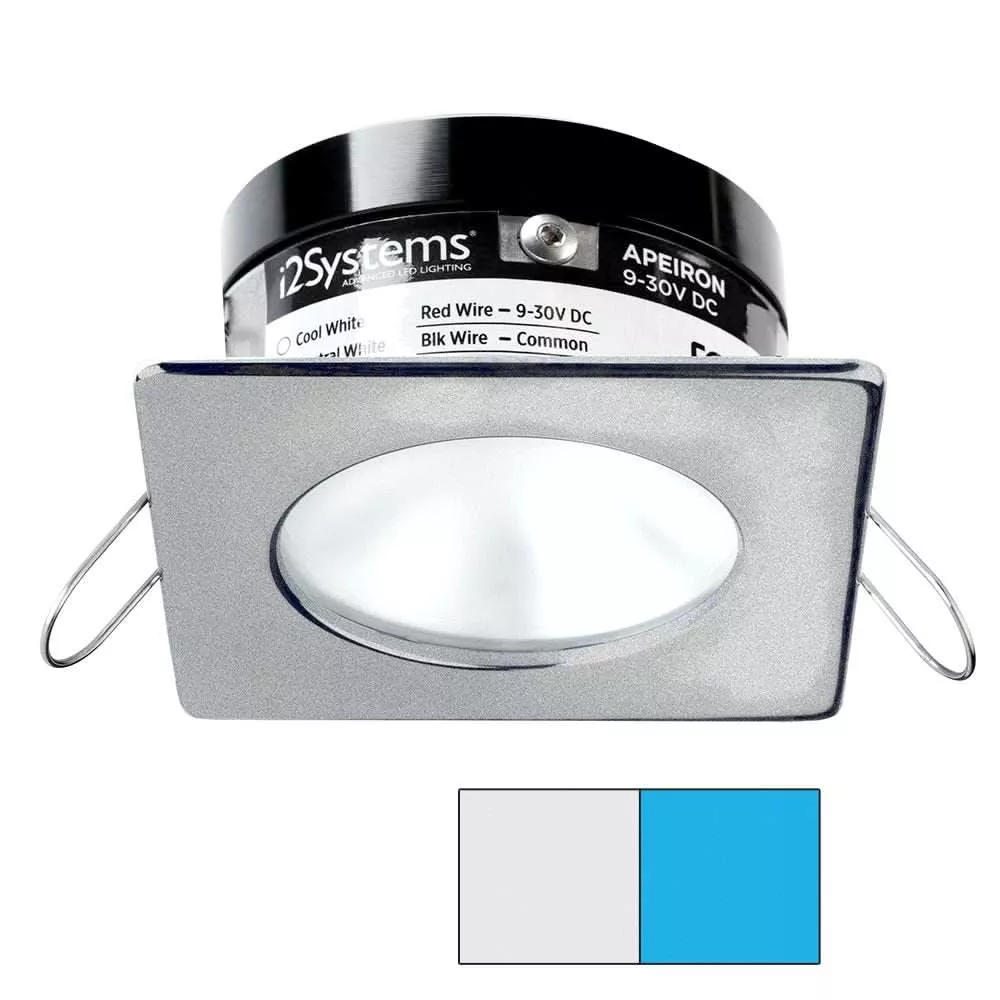 i2Systems Apeiron PRO A503 – 3W Spring Mount Light – Square/Round – Cool White & Blue – Brushed Nickel Finish | A503-42AAG-E