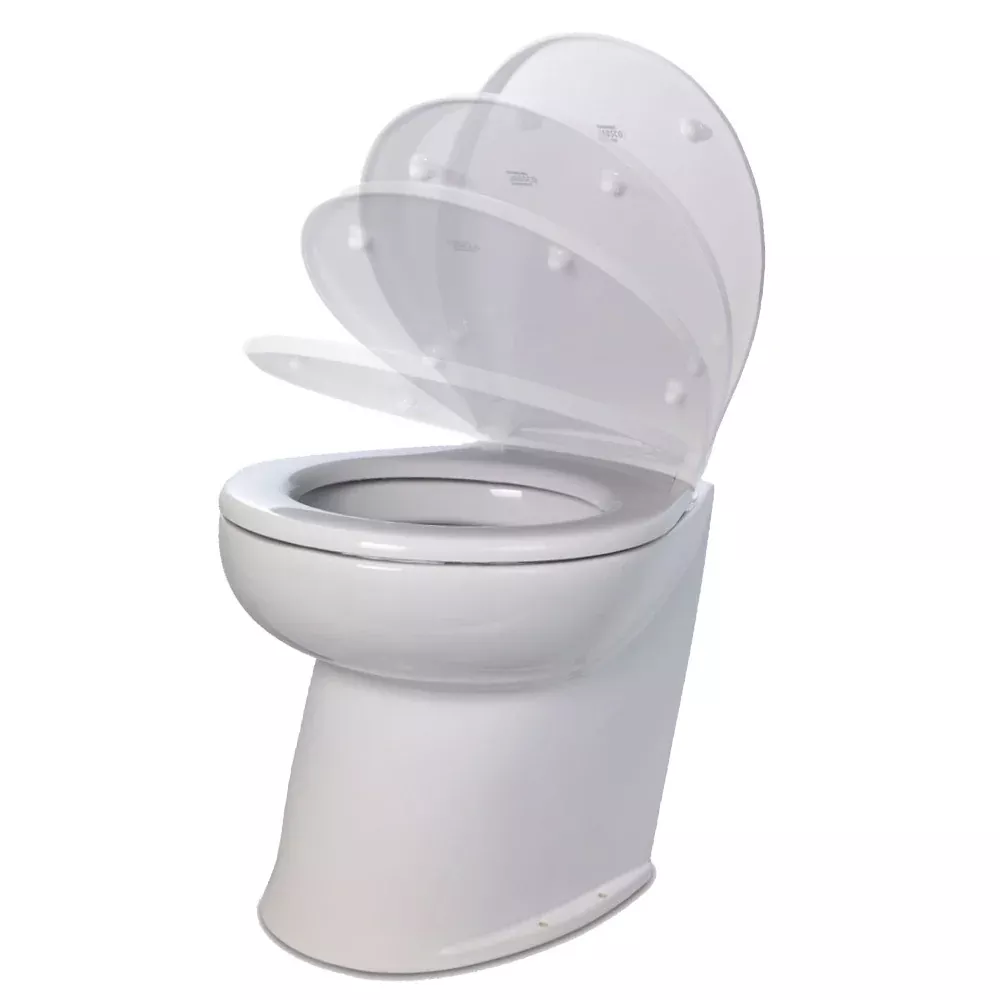 Jabsco Deluxe Flush 14 Angled Back 12V Raw Water Electric Marine Toilet w/Remote Rinse PumpSoft Close Lid
