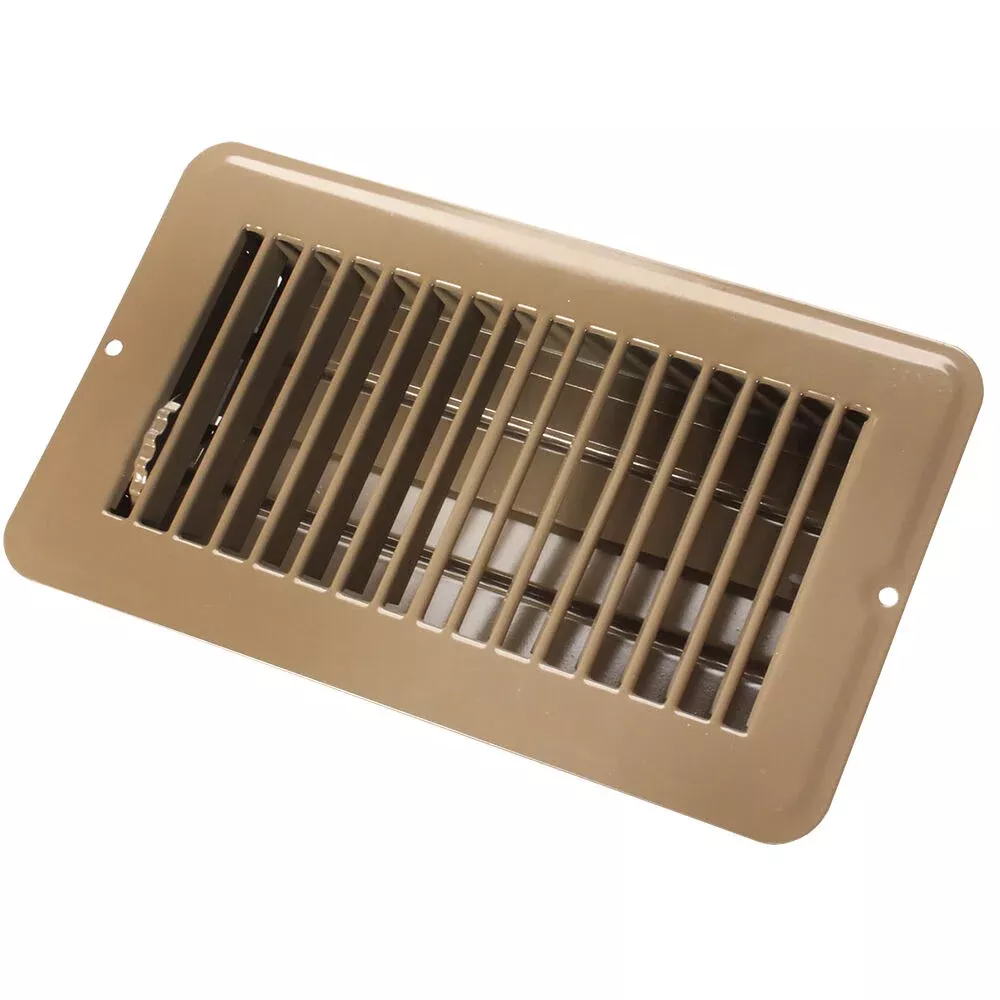 JR Products 4" x 8" Dampered Metal Floor Register, Brown