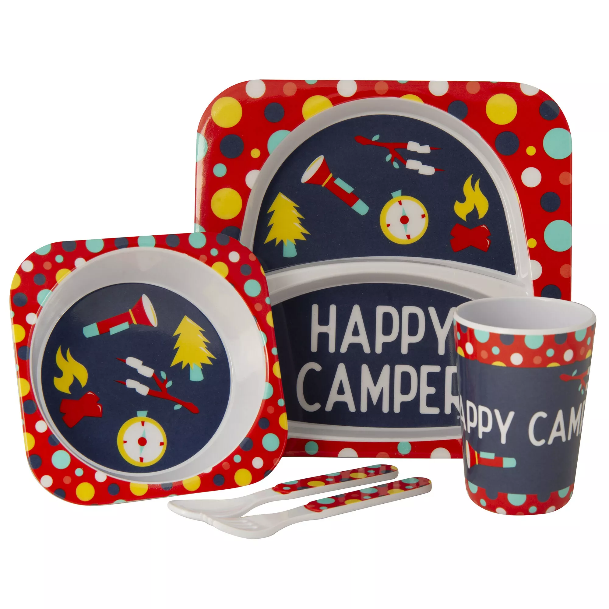 Kid's Happy Camper Food Tray Set, Red/Navy